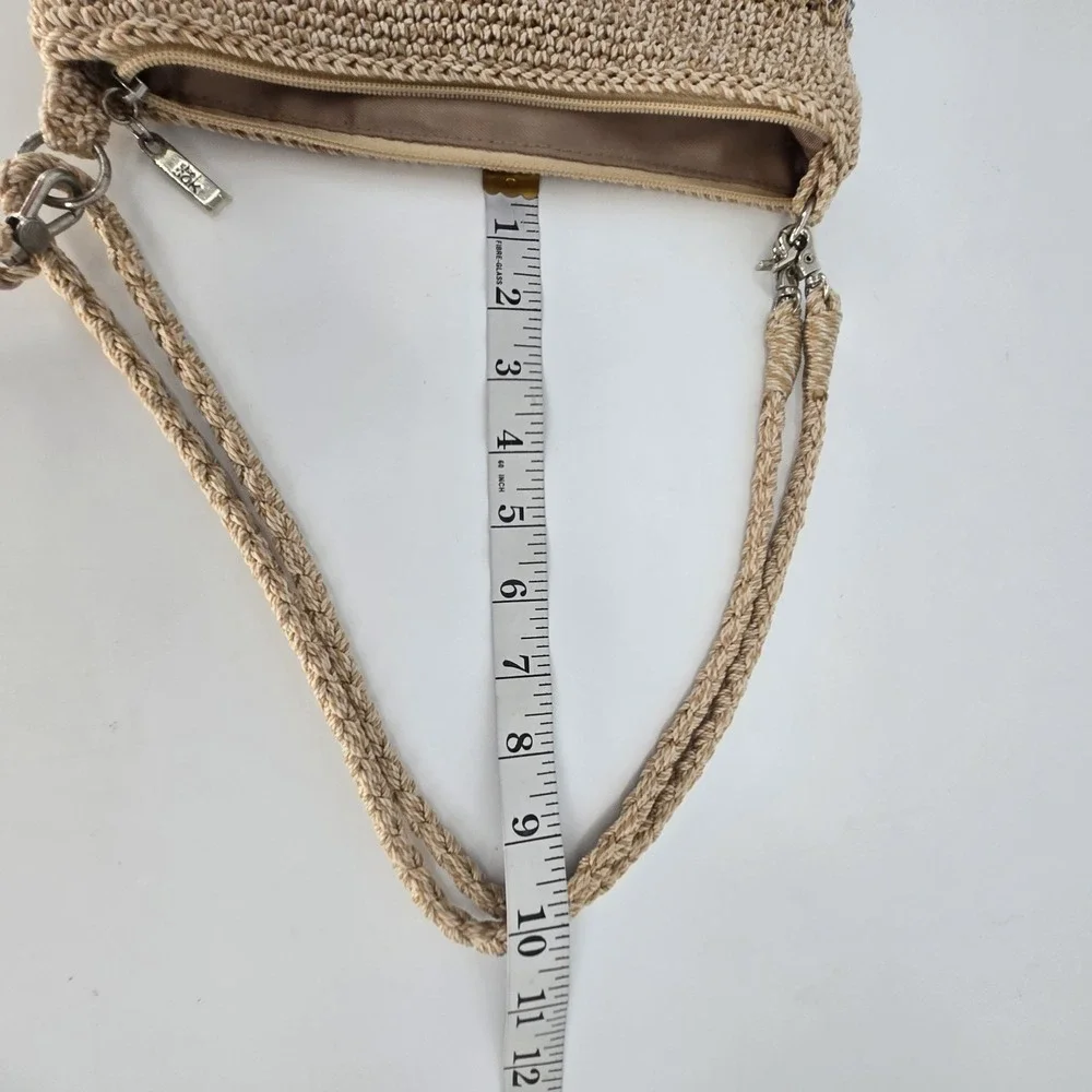 The Sak Crochet Shoulder Bag Tan Brown Striped Boho Purse Detachable Straps